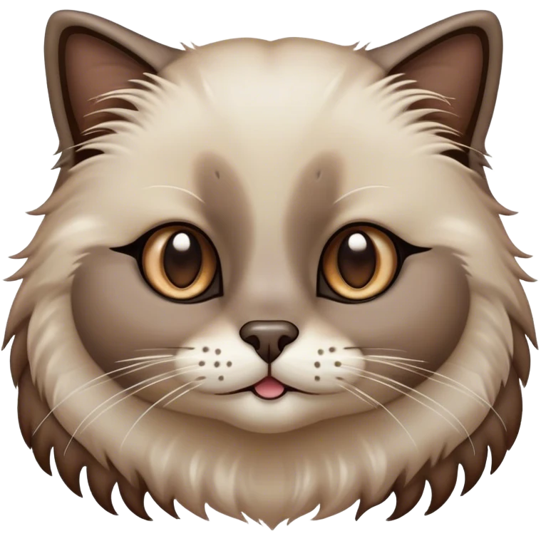 Cinematic Adorable Fluffy brown Seal Ragdoll Cat Portrait Emoji, Head tilted cutely with big, sparkling eyes, soft brown fur with darker seal points on the ears, face, and paws, Simplified yet irresistibly adorable features, highly detailed, glowing with a soft, warm glow, high shine, affectionate and playful, stylized with a touch of whimsy, bright and endearing, soft glowing outline, capturing the essence of a curious and loving kitten, so cute it feels like it could leap out of the screen and snuggle up for a cuddle! emoji