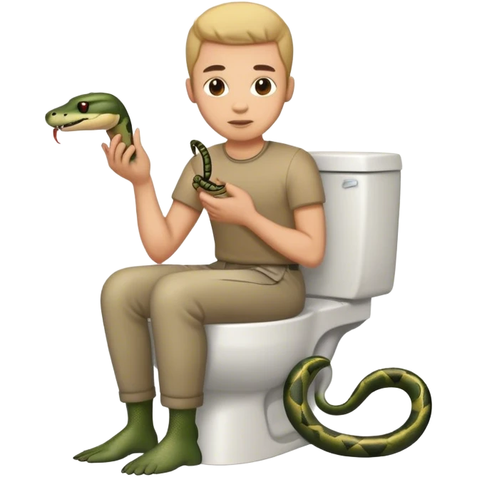 Sitting on toilet with snake in hand emoji