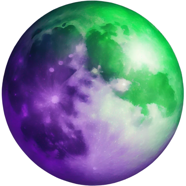 Purple and green moon with white  emoji
