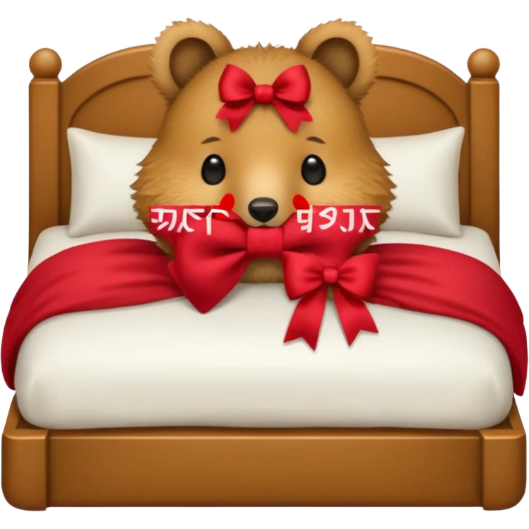 Quokka in a bed with a bow emoji
