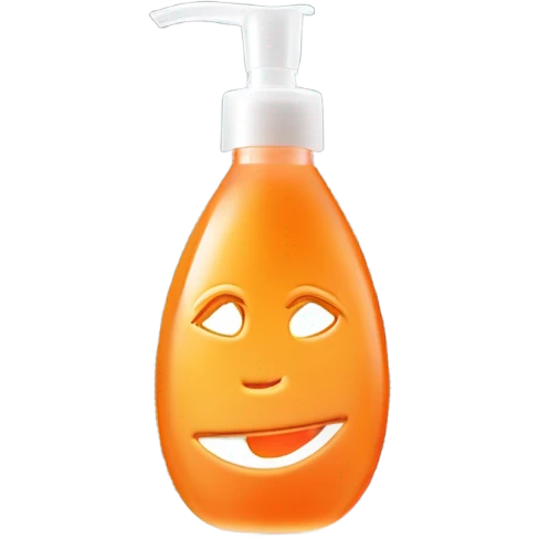 orange face wash in glass pump bottle, no face, no fruit  emoji