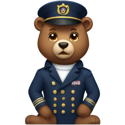 Brown bear wearing navy captain hat emoji