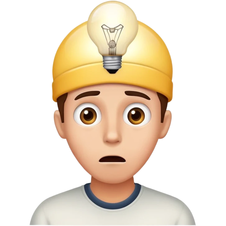 A face with an expression of surprise or mild shock, with a lightbulb above the head. emoji