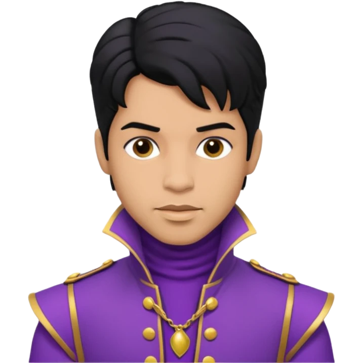 Prince Rogers Nelson with olive skin, black hair, purple outfit emoji