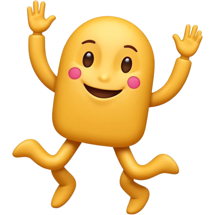 A cute 3D emoji of the English letter 'A' with cartoon arms and legs, dancing happily. Vibrant colors, expressive eyes, smiley face, high quality, white background, sticker style, glossy finish. emoji