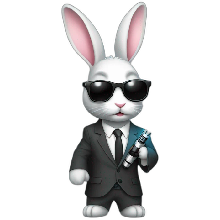 Rabbit with suit and sunglasses and  lightsaber light on completely emoji