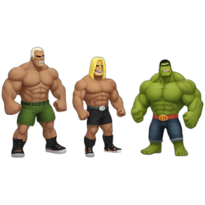 hulk with hulk hogan and the rock and jon cena  and george from rampage emoji