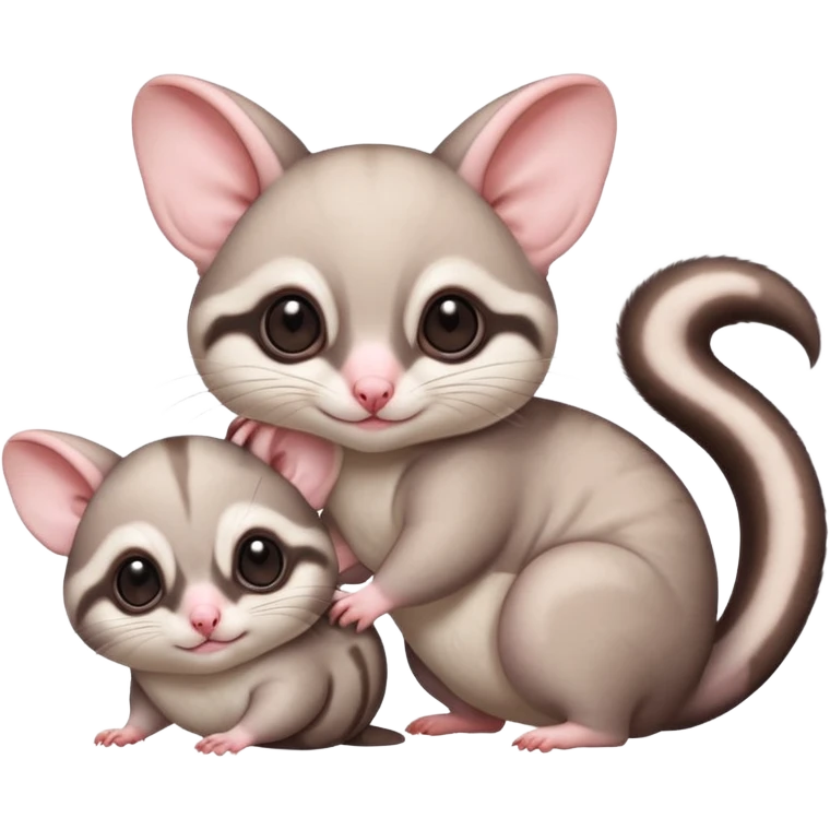 Fat and cute Japanese sugar glider  white. A mom anda a baby one very fat and cute emoji