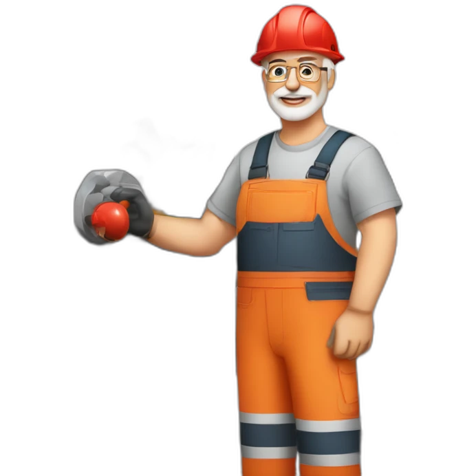 Industrial professional senior mechanical assembler working on the assembly of heavy machinery with a red outfit emoji
