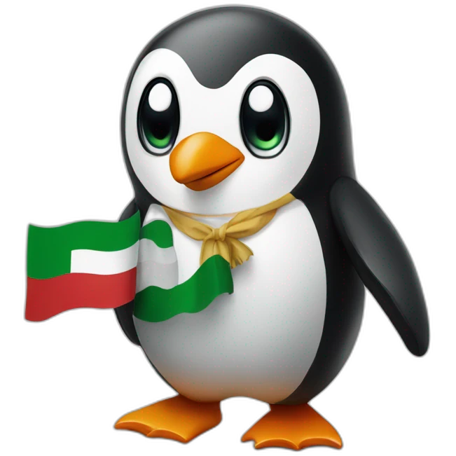 A penguin waving an Italian flag emoji