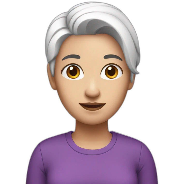 A woman with pink and white hair wearing a purple shirt and black pants emoji