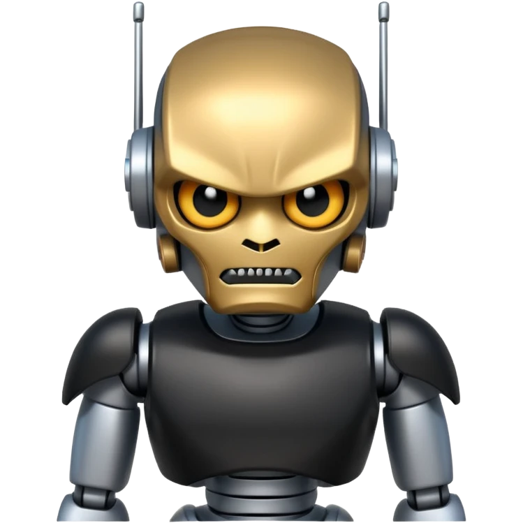 Make robot and wearing a black t shirt and angry emoji
