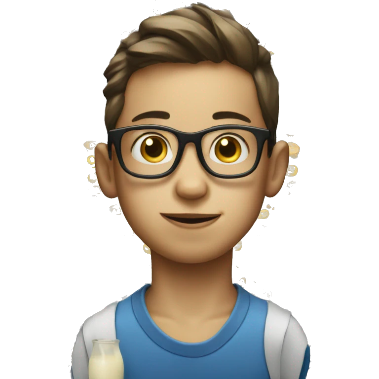 Boy with glasses and milk all over his face emoji