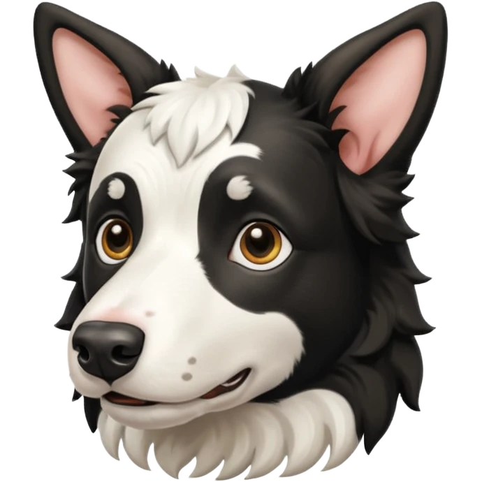 A black and white border collie with cow's horns. emoji