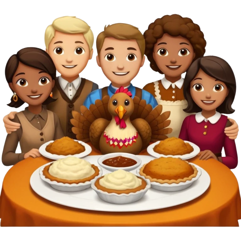Thanksgiving Dinner with friends of all different races emoji