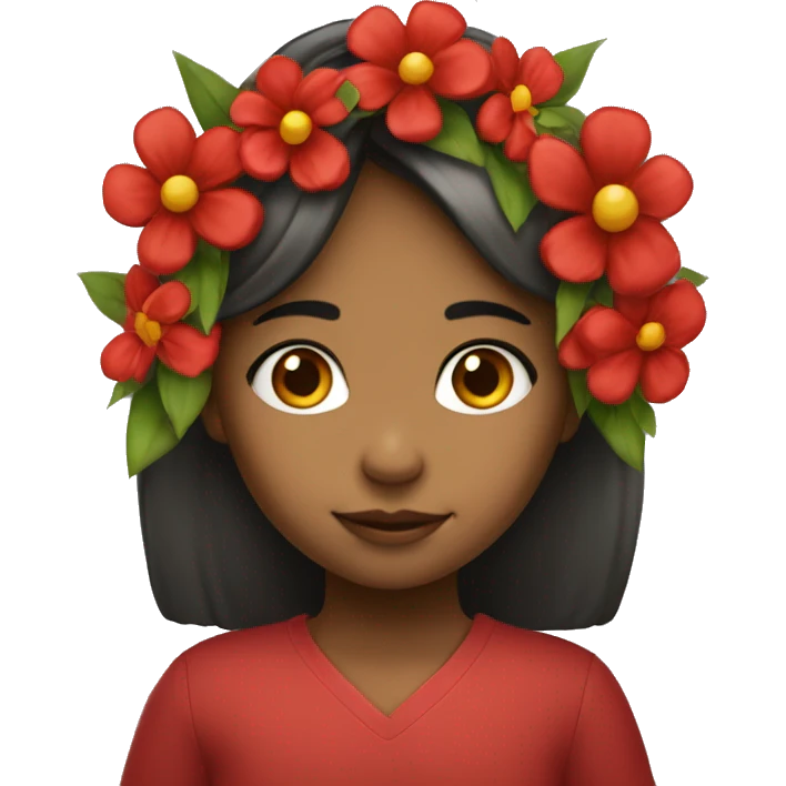 una niña con flores rojas emoji