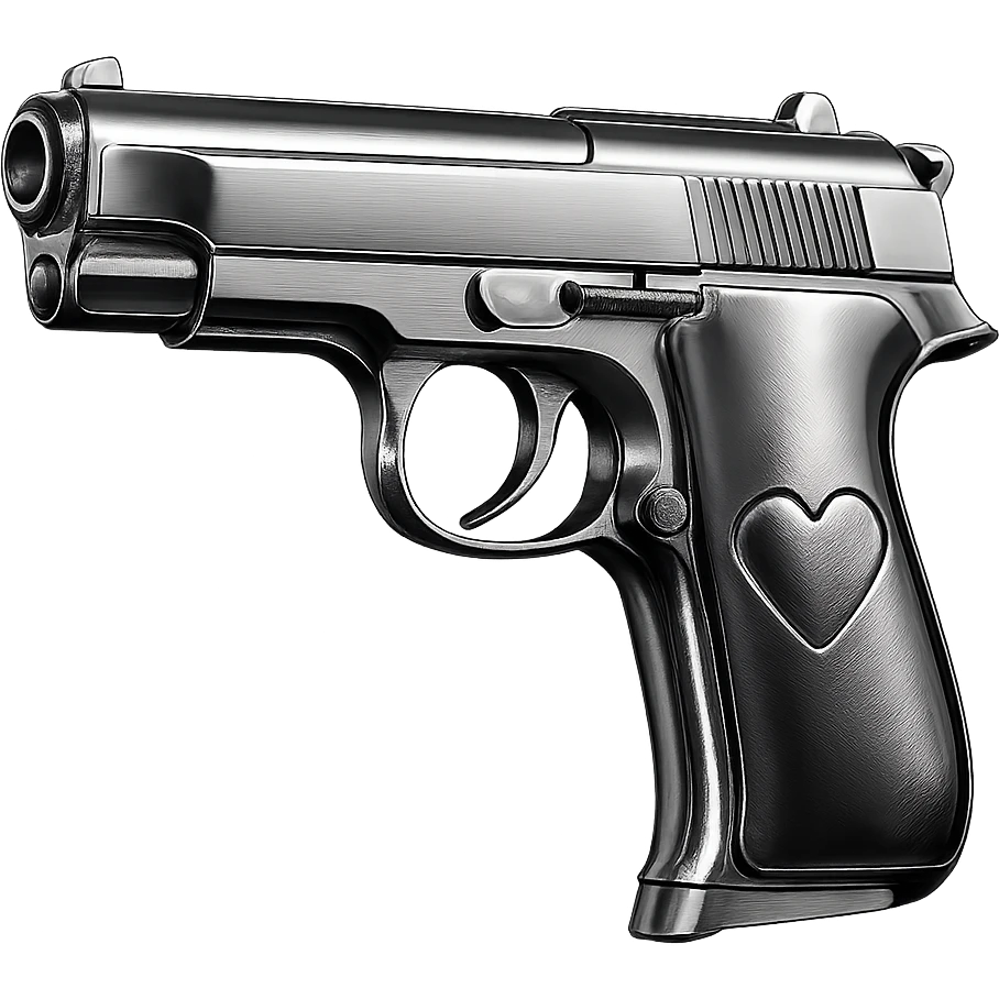 purple heart pistol, chrome style, shiny metallic reflections emoji