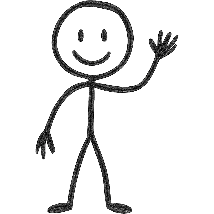 stickman waving, friendly, minimal lines emoji