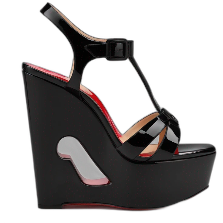 Platform wedges black louboutin sandal patent emoji