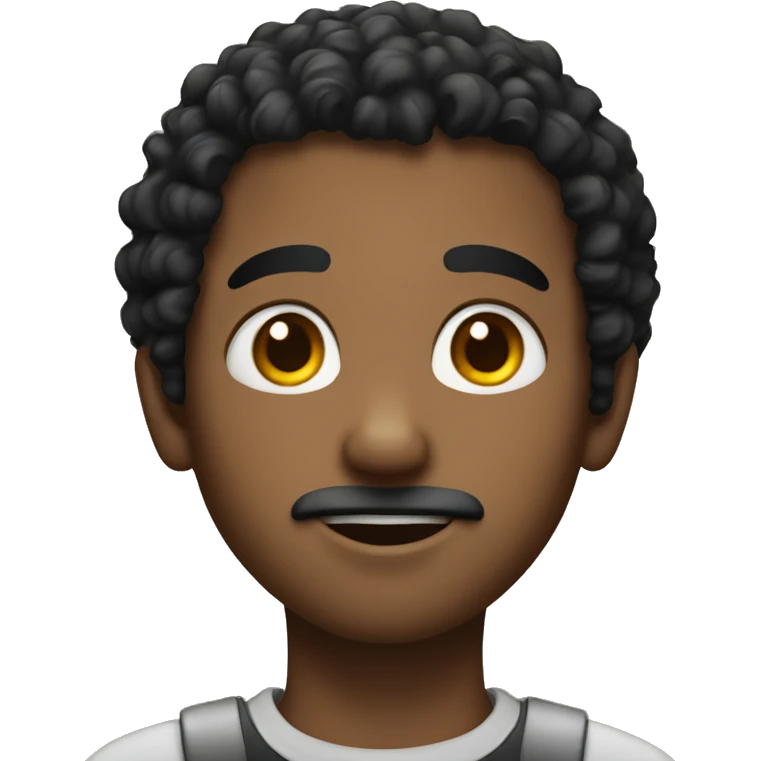 Boy with balck curly hair and a tiny beard emoji