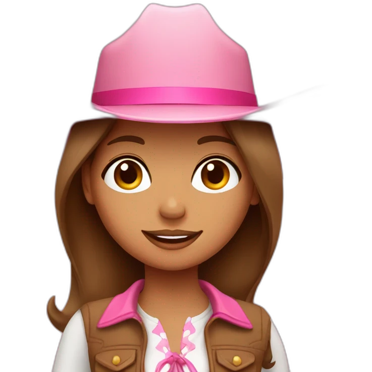 Tan girl with brown hair and a pink cowgirl hat emoji