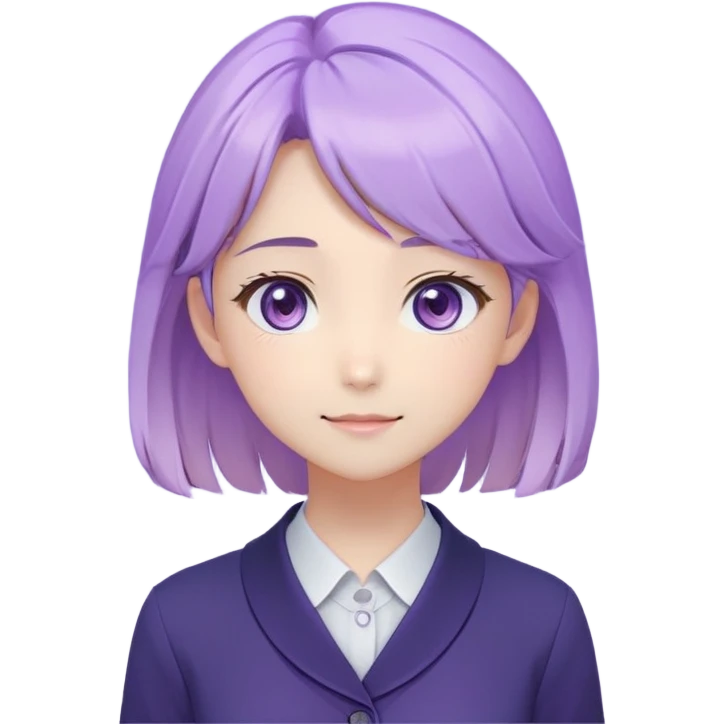 “Create a looped animated avatar of a gentle anime-style virtual assistant girl. She has soft facial expressions, intelligent eyes, and a calm smile. The background is a subtle violet gradient. The animation should be calm and soft — blinking, hair movement, gentle sparkle in the eyes. Format: circular avatar. Resolution: 512x512 px. Style: clean anime + tech feel.” emoji