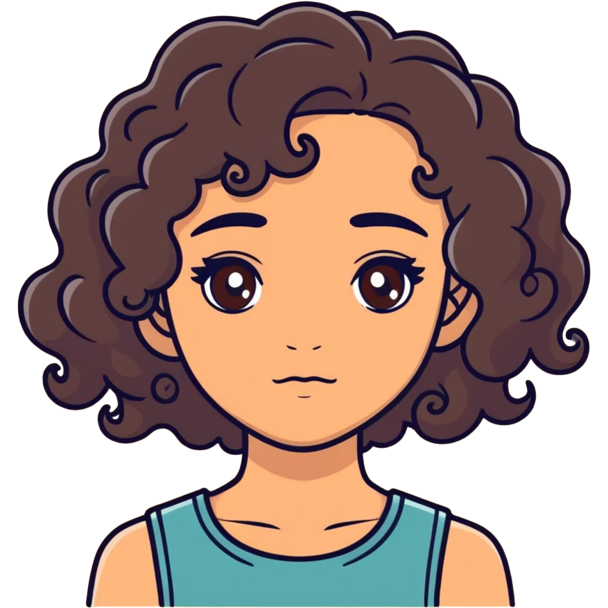 Curly hair girl with brown eyes and mole under her eye emoji
