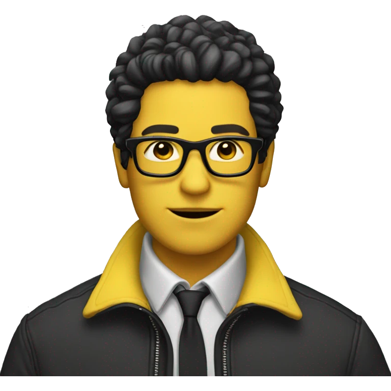 a guy with white skin in a yellow jacket wearing black glasses with hair styled emoji