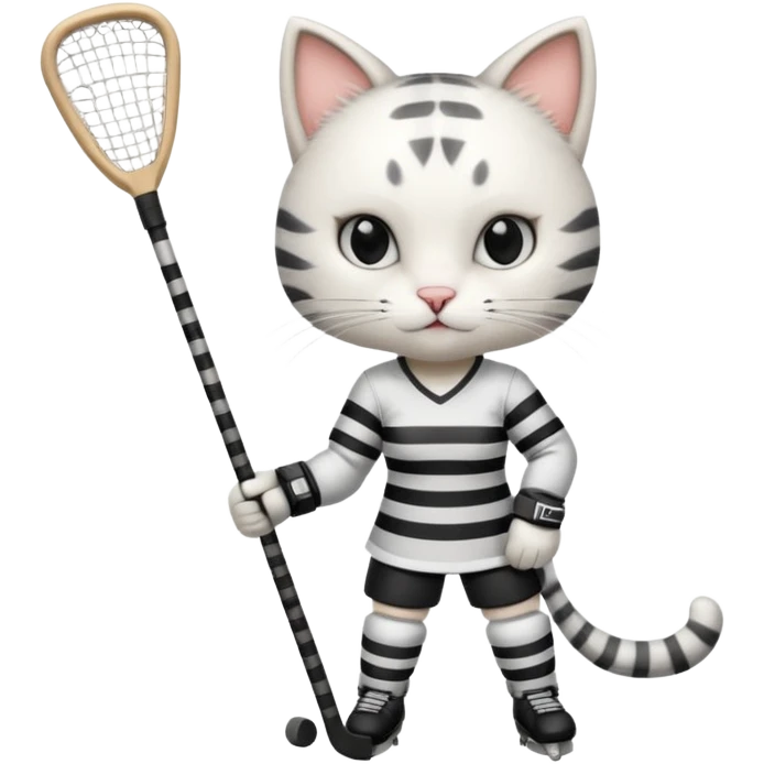 female cat hockey player with one hockey stick emoji
