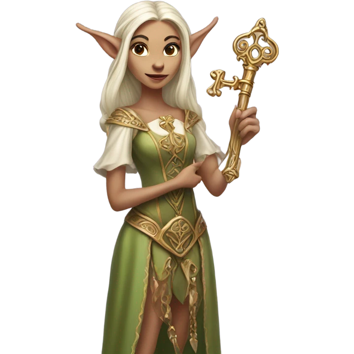 an elf woman login holding a big key emoji