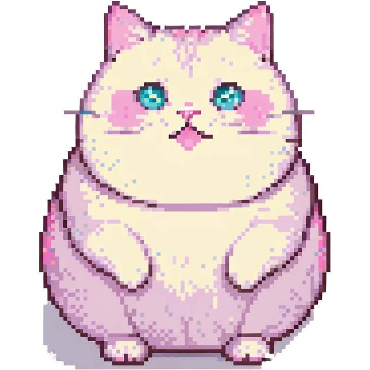 cute pixel art of a plump cat sitting, sparkling eyes, pink cheeks, cheerful expression emoji