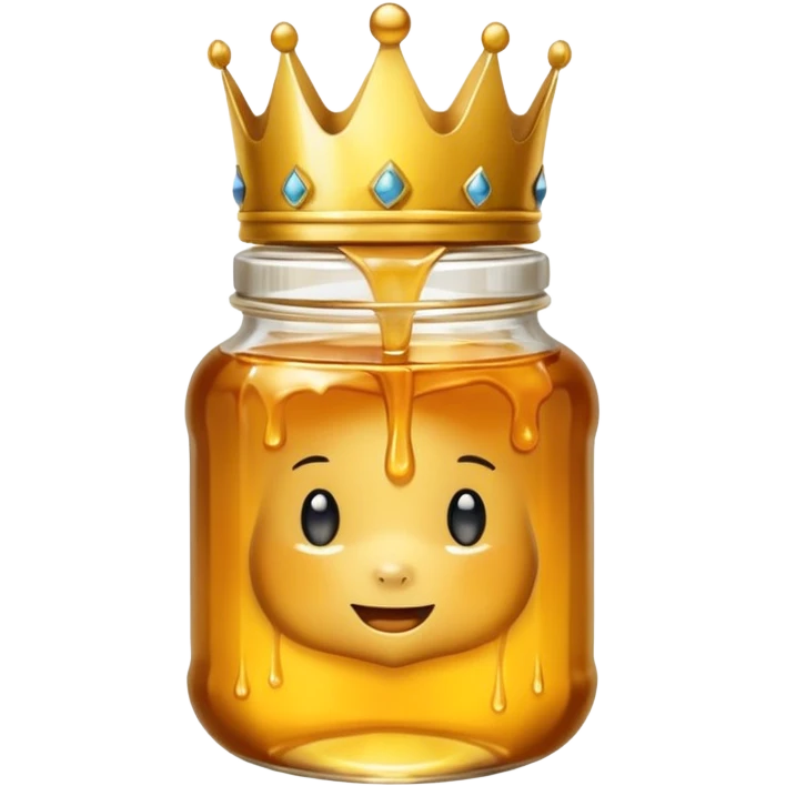 Honey jar filled with golden thick honey with a crown on top emoji