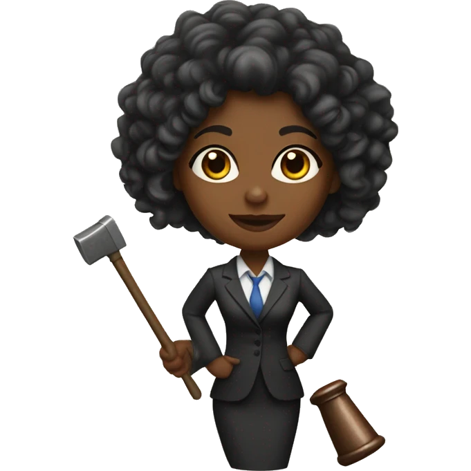 A black female lawyer, with long curly hair, and a hammer in her hand  emoji