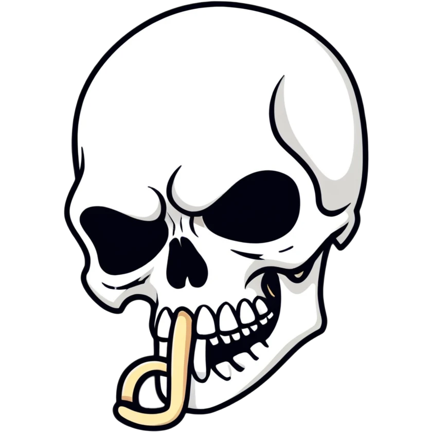 skull making a shushing gesture, finger to mouth, expressive face, cartoonish sticker style emoji