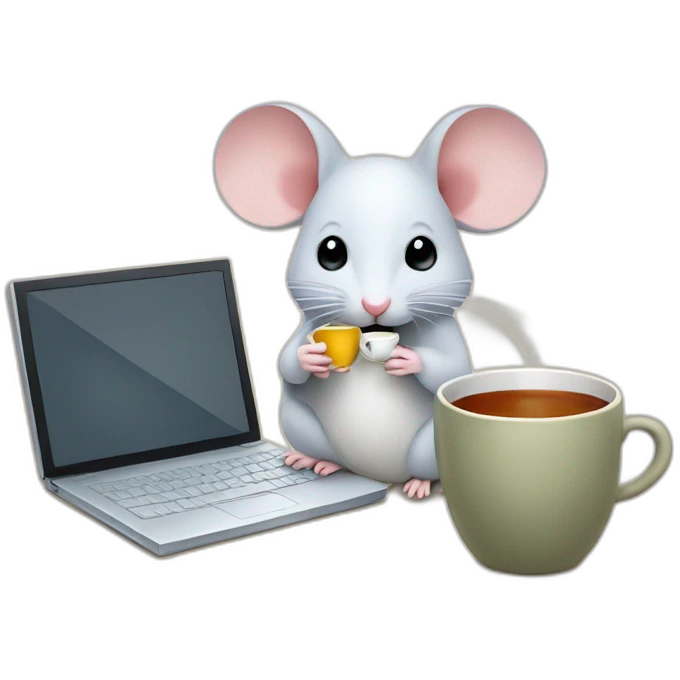 small mouse with tea and computer  emoji