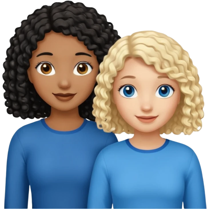 Girl best friends, one white with blond bob and blue eyes, one black with long black curly hair emoji