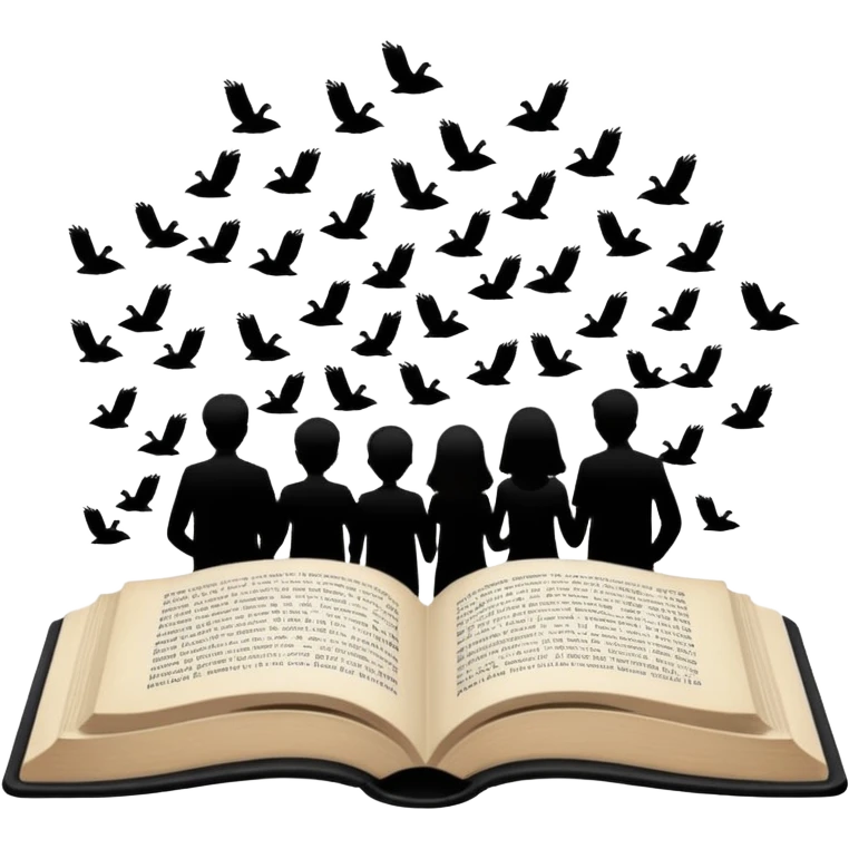 open book with people silhouettes above it emoji