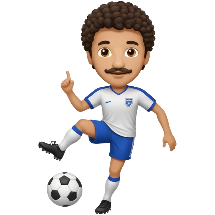 curly hair man soccer player with mustache holding soccer ball emoji
