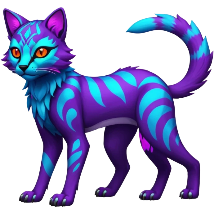 Neon-colored fantasy feline-vernid-protogen-primagen-fursona animal creature full body with intricate markings  emoji