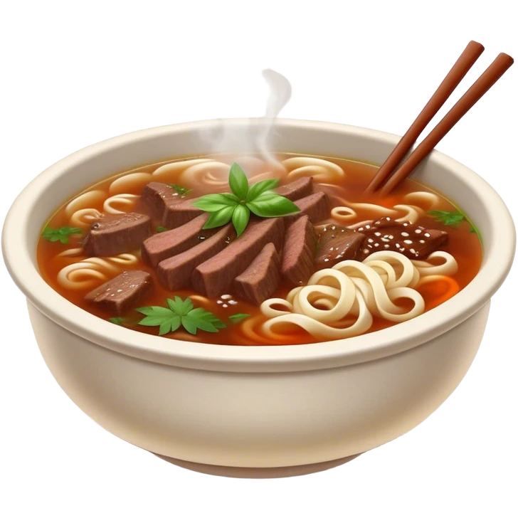 Cinematic Realistic Pho Dish Emoji, depicted as a steaming bowl of aromatic beef noodle soup with herbs rendered with lifelike textures and vibrant, warm lighting. emoji