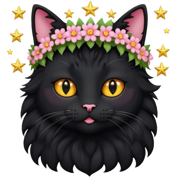 black cat with flowers and star emoji
