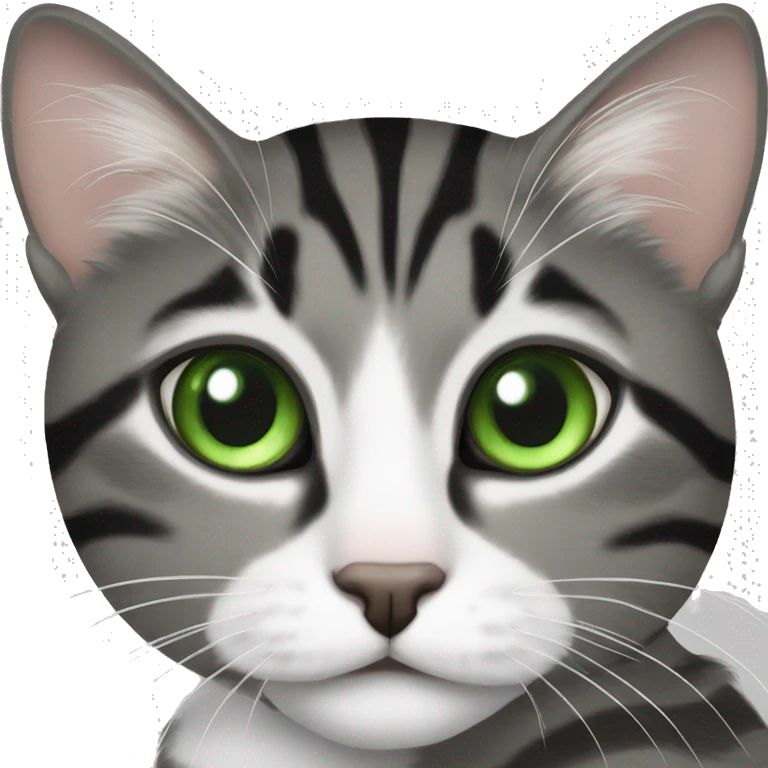grey black and white tabby cat with greeny grey eyes  emoji