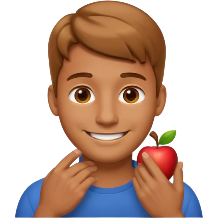 Apple emoji man smiling with hands on his neck emoji
