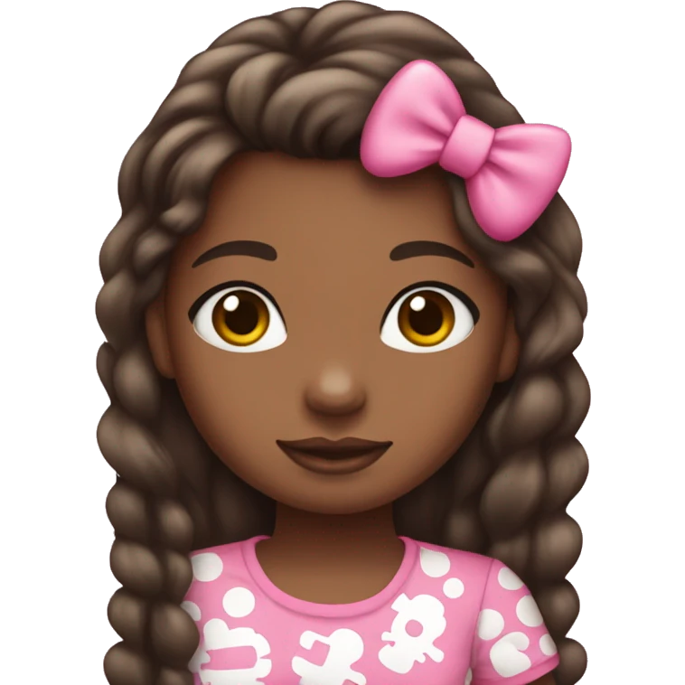 pretty black girl with long brown hair pink bow wearing hello kitty shirt emoji
