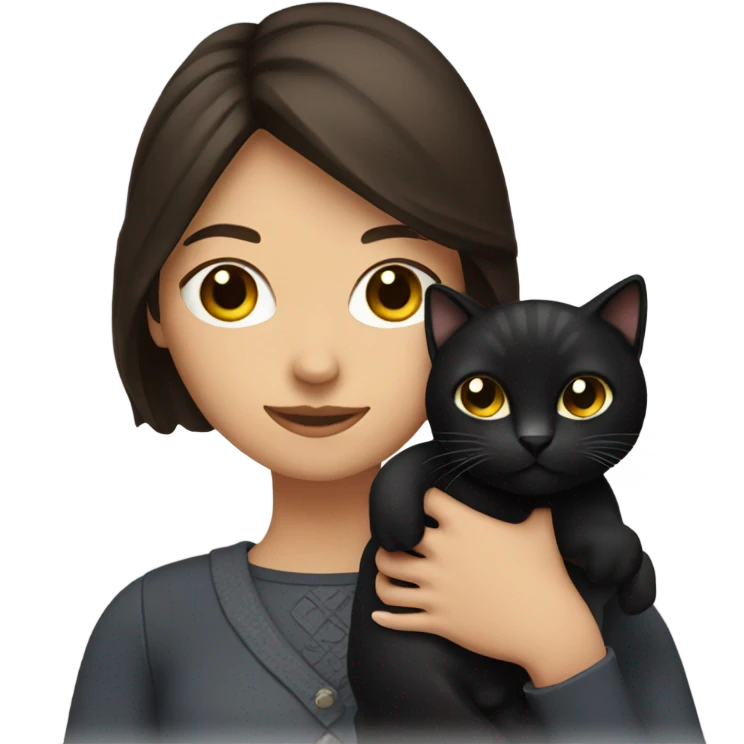 a brunette with his black cat  emoji