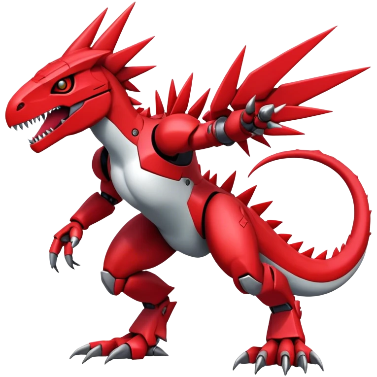Spiky Cool Edgy Futuristic Red Digimon-Fakemon-Guilmon-Velociraptor-Mecha full body emoji