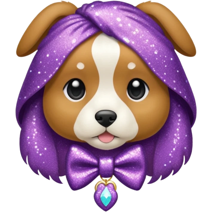 Cachorro com gravata roxa com glitter emoji