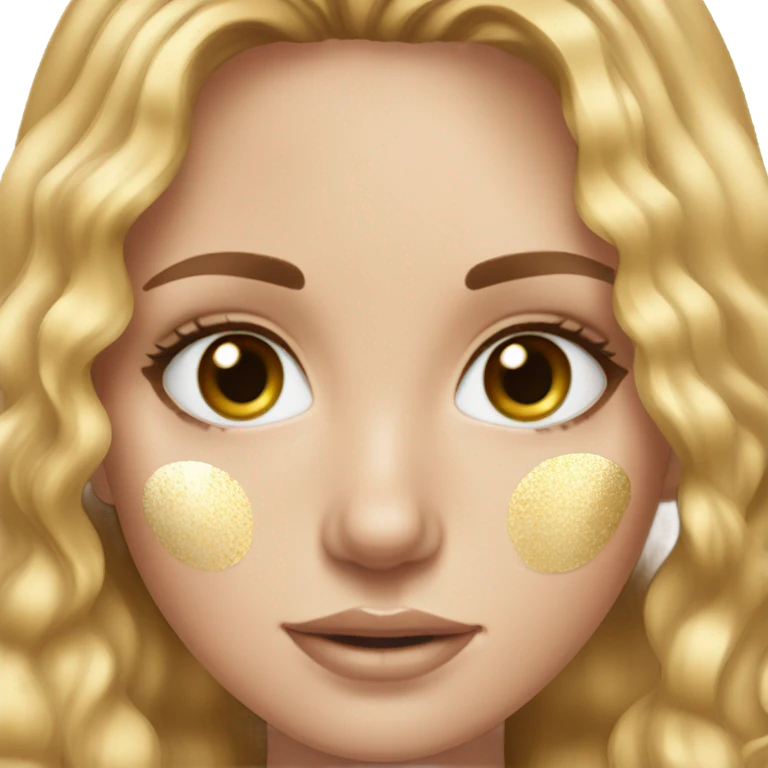 White girl with freackles and Brown hair, and blue eyes using Gold gel patches under her eyes emoji