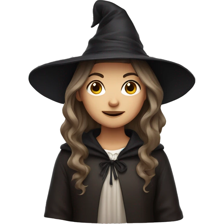 white brown hair girl standing up dressed as a witch emoji