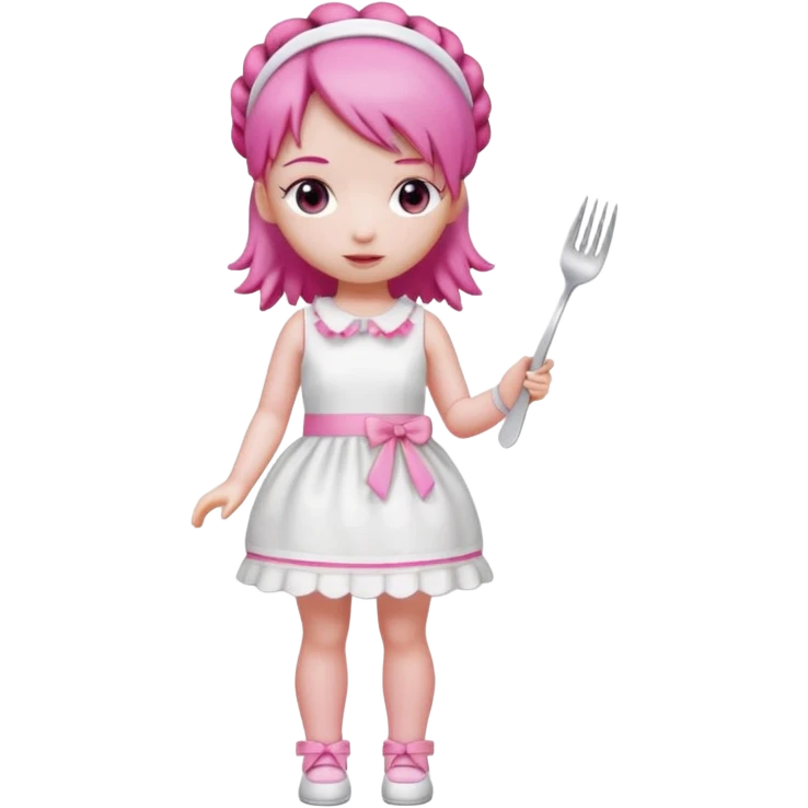 Isolated detaile illustration modern raspberry torte doll figurine full body with pink hair and a pink hairband standing emoji